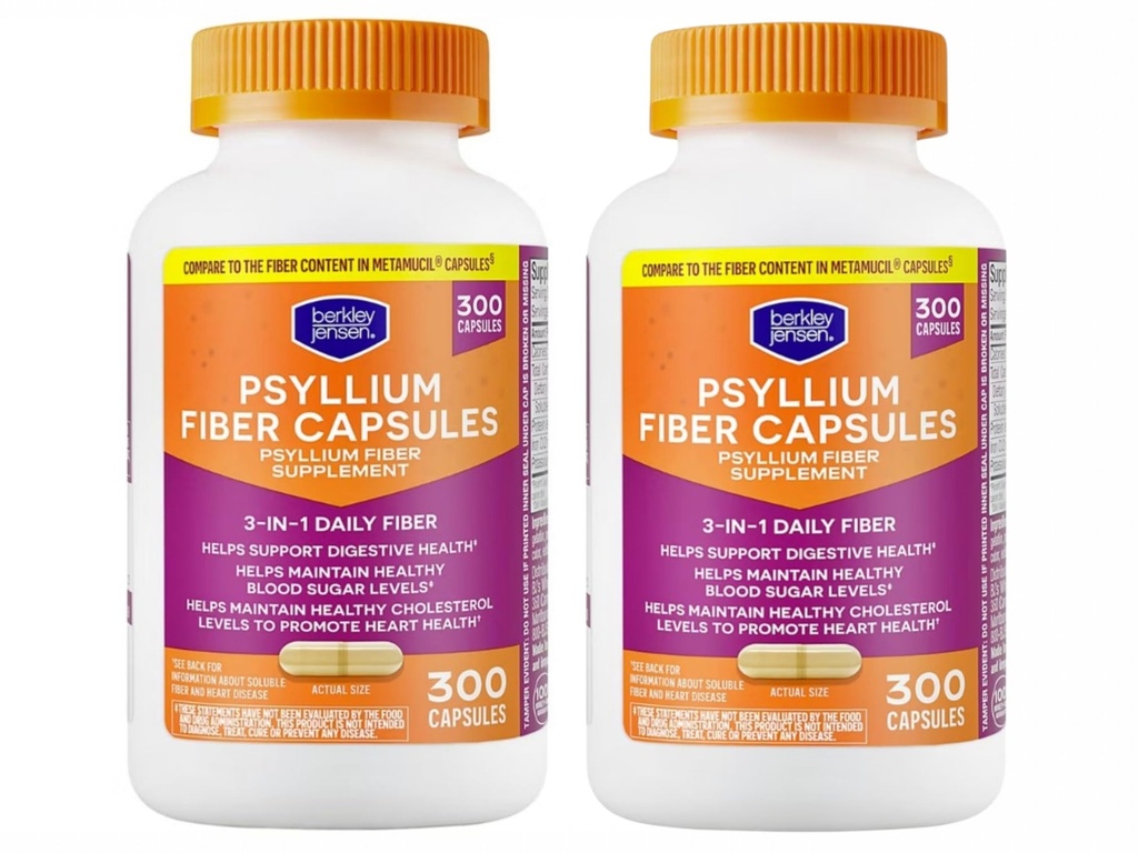 Berkley Jensen Daily Psyllium Husk Supplement (600 - Count), Fibra naturale per gli uomini e le donne - Capsule fibra per la salute generale digestiva, costipazione di alleviare, Aiding Nutrient Absorption, Made in USA