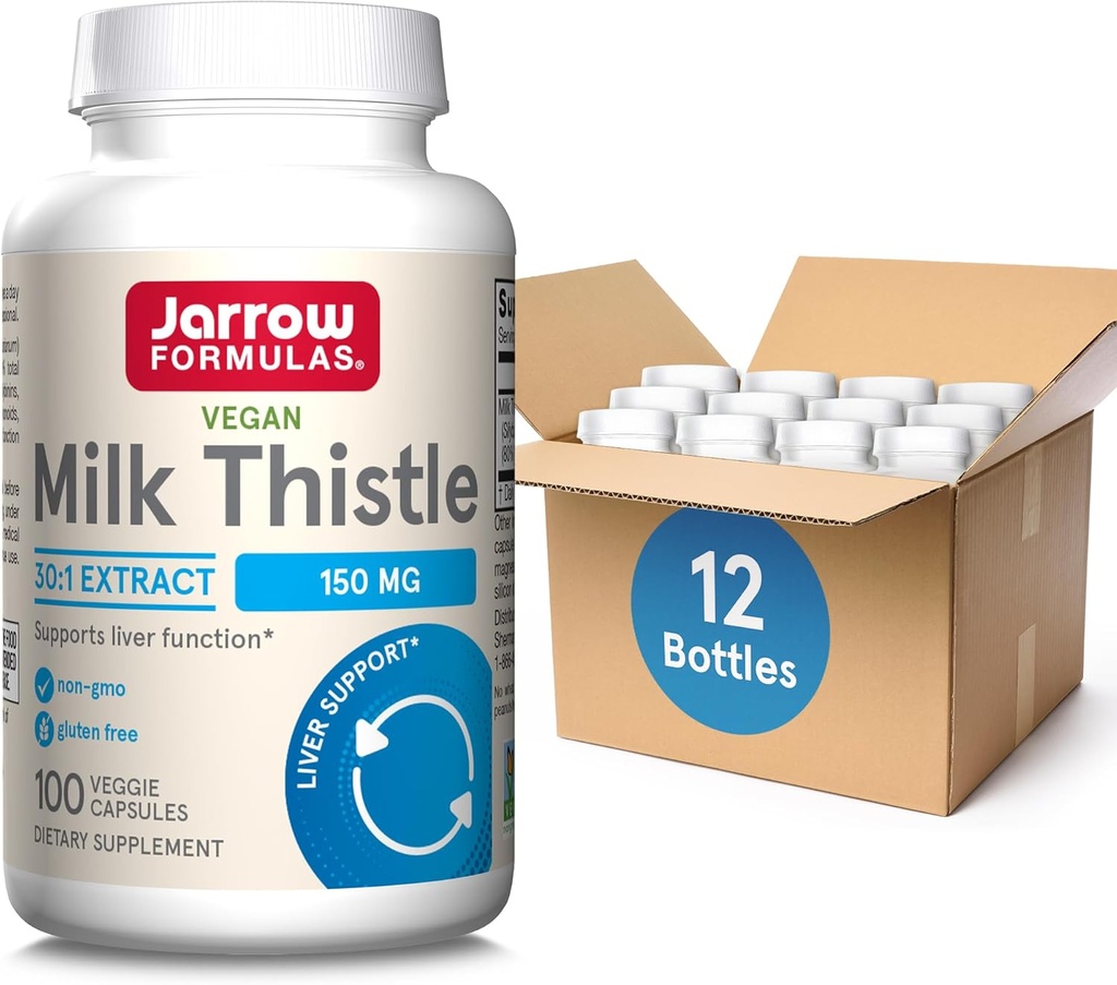 Jarrow Formulas Milk Thistle 150 mg - Antioxidant Supporting Immune Response, Liver Function & Glutathione - Fino a 100 Servings (Veggie Capsules), Confezione da 12