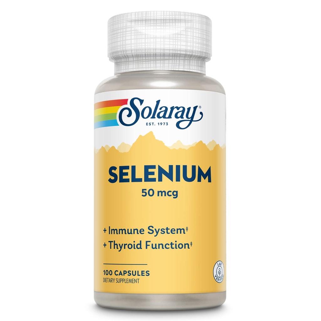 Solaray Selenium 50 mcg, Sistema immunitario sano, Funzione tiroide e supporto antiossidante, 100 capsule