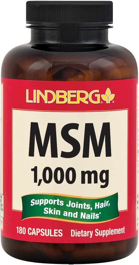 MSM Capsules | 1000mg | 180 Count | Sulfur | Non OGM, Gluten Free Supplement | By Lindberg