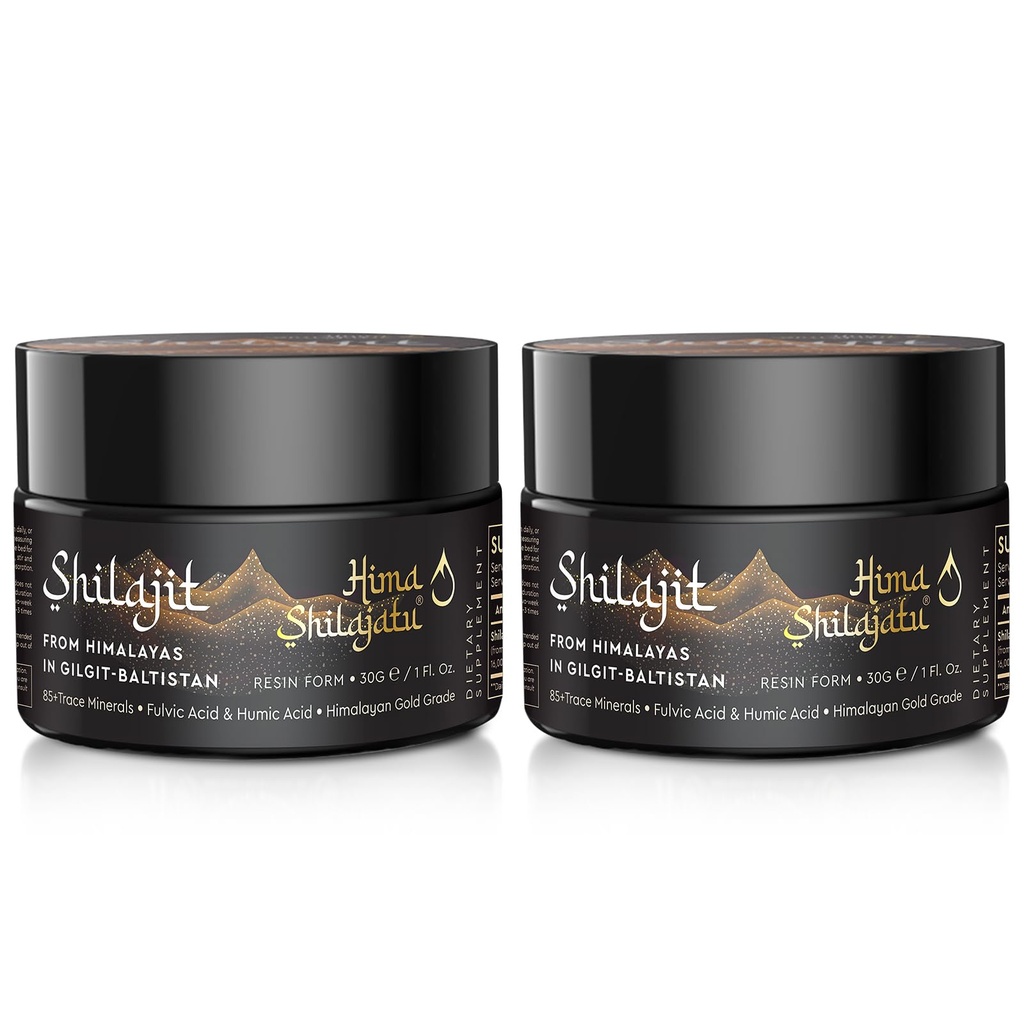 Shilajit Pure Himalayan Organic Shilajit Resina - Gold Grade 100% Purezza Shilajit con acido Fulvic & 85+ Trace Minerals Complex per l'energia e il supporto immunitario, Confezione da 2 (4 mesi di fornitura)