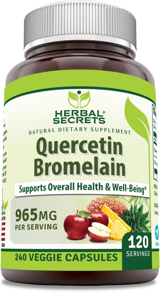 Herbal Secrets Quercetin 800mg con Bromelain 165mg, Veggie Capsule Supplemento | Non-GMO | Gluten Free | Made in USA (965 mg, 240, Conte)