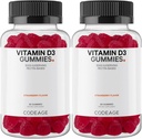 Vitamina D3 Gummy Vitamine, Vitamina D3 5000 IU Gummies Cholecalciferol 125 mcg, Morbido Pectin-Based, Animal Gelatin-Free Gummy, Gummies Vitamins, Tasty Strawberry, Non-GMO - 2-Pack
