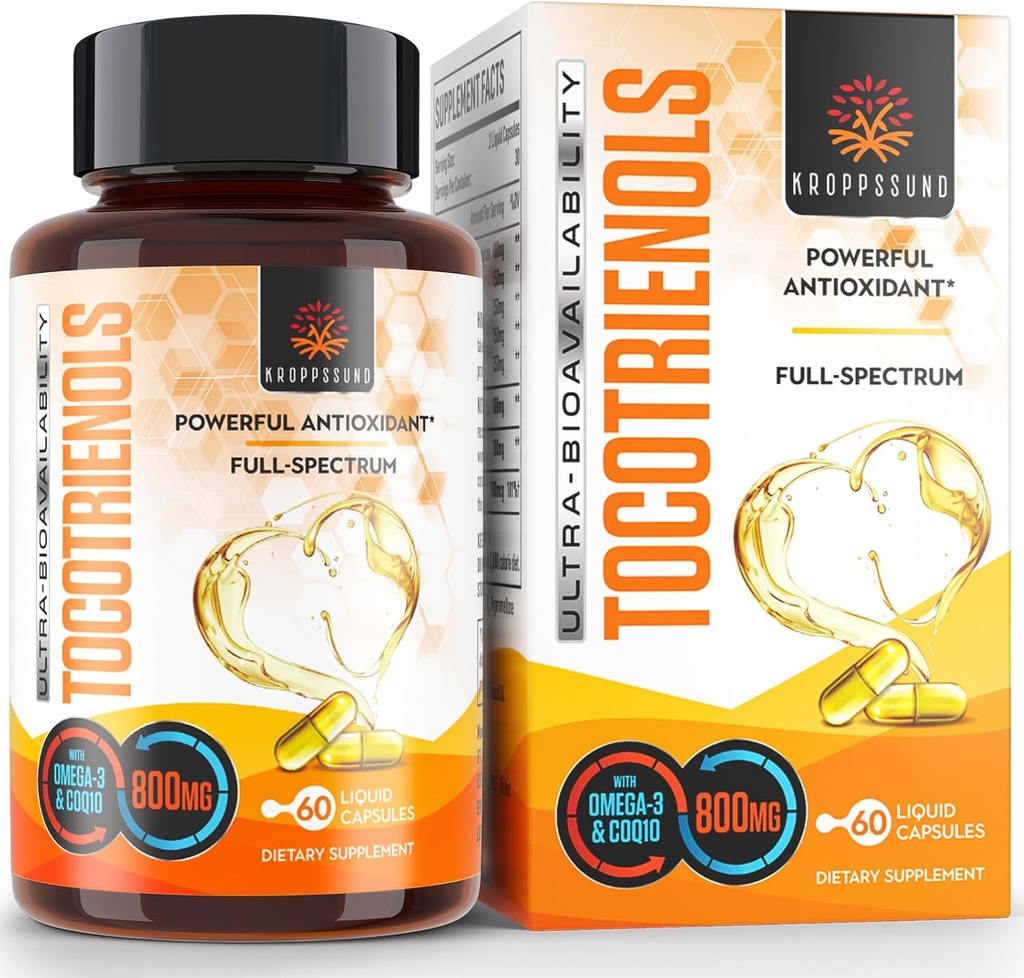 Kroppssund Tocotrienols 800mg Supplemento | Ricco in vitamina E Tocotrienols - 60 capsule liquide