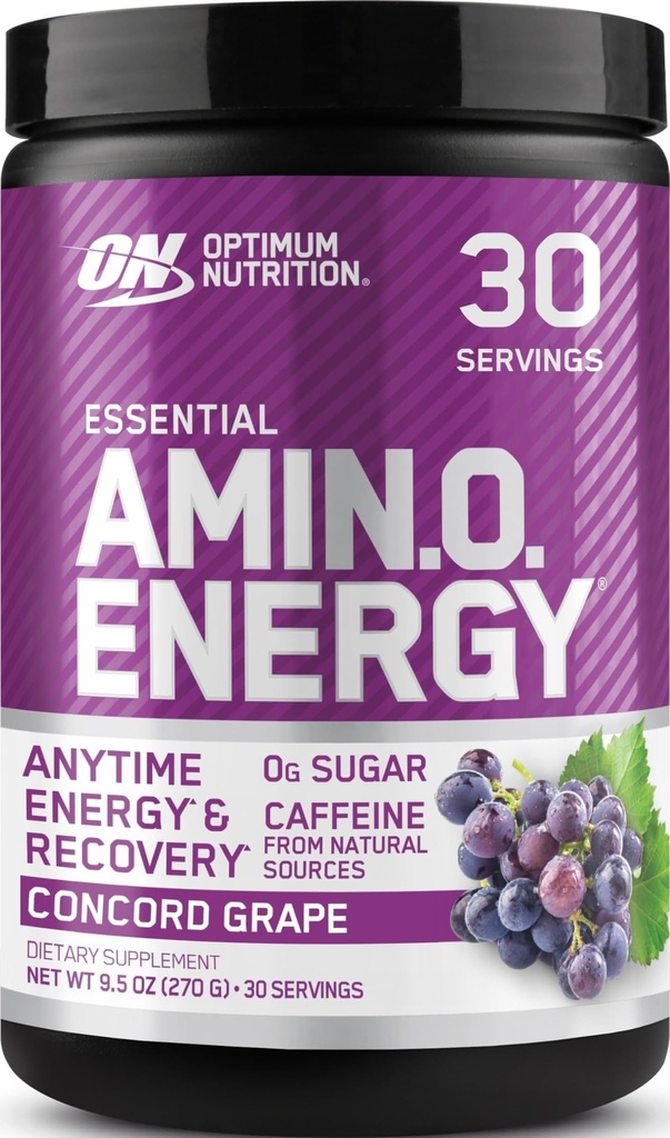 Optimum Nutrition Amino Energy - Pre allenamento con tè verde, BCAA, aminoacidi, Keto Friendly, Estratto di caffè verde, Polvere di energia - Uva Concord, 30 Serve