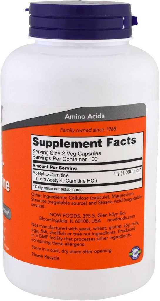 NOW Alimenti Acetil L-Carnitina 500mg - 200 ct (Pacchetto di 2)