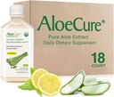 AloeCure USDA Organic Aloe Vera Juice Lemon Flavor - Fatto entro 12 ore di raccolto - Supplemento digestivo naturale per l'acidità di stomaco bilanciato - Sostegno Digestivo e Immune Salute, 18 Btls x 16.7oz