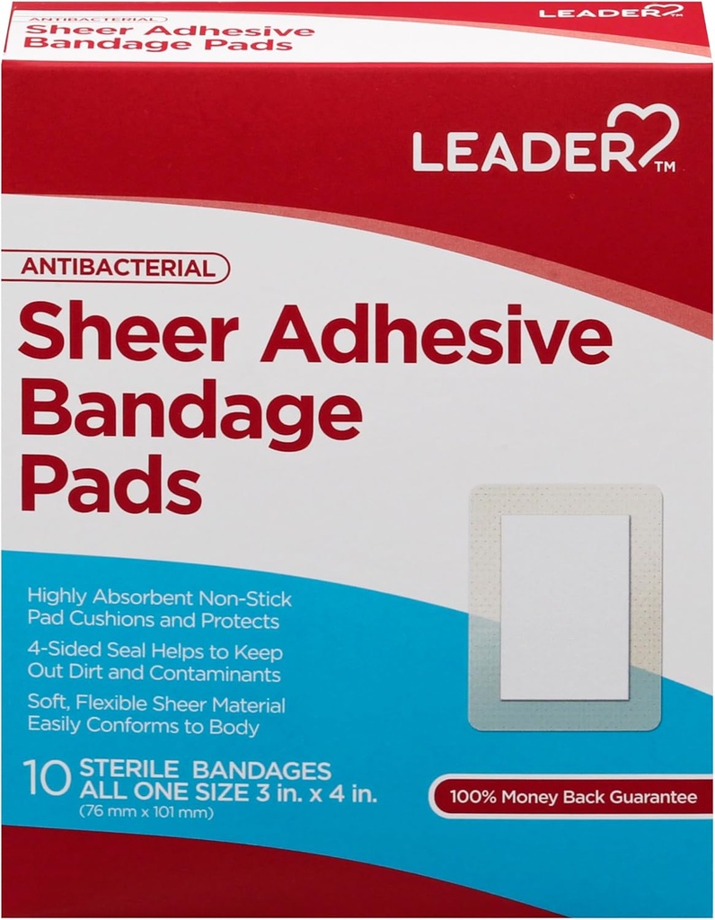 Assemblaggio adesiva per cesoie LEADER, Pacchetti diBlends con pelle, Pad Non-Stick altamente assorbente, per il pronto soccorso e protezione per la cura del tessuto , Confronta a Band-Aid, Tutte le dimensioni 3/4" x 4", 100 ct.