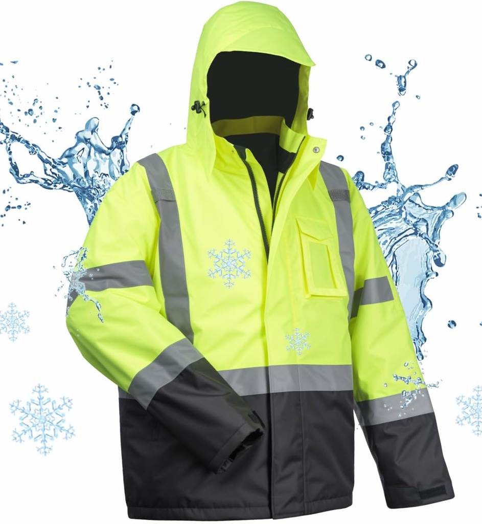 toolant 100% Impermeabile Giacche di sicurezza per gli uomini, Hi Vis Reflective Work Jackets, Costruzione Rain Coats per il tempo freddo