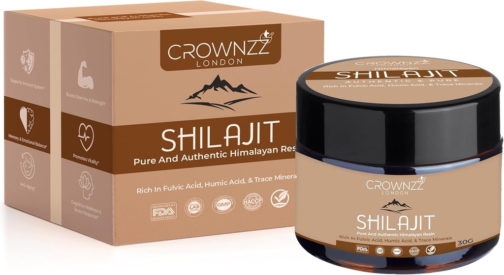 Shilajit puro - Risina Shilajit del grado dell'oro organico per gli uomini e le donne - Shilajit ad alta resistenza Ricco in Fulvic, Acido Humic & 85+ Minerals-Lab testato e certificato 30G Shilajit Support Stamina