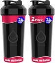 2 PACK, doppio 24 oz Shaker Bottiglie con fischi di filo potente per miscele proteiche | Bottiglie di frullatore a prova di leak (nero)| BPA-Free & Lavastoviglie Safe | Shaker Cup for Protein Shakes