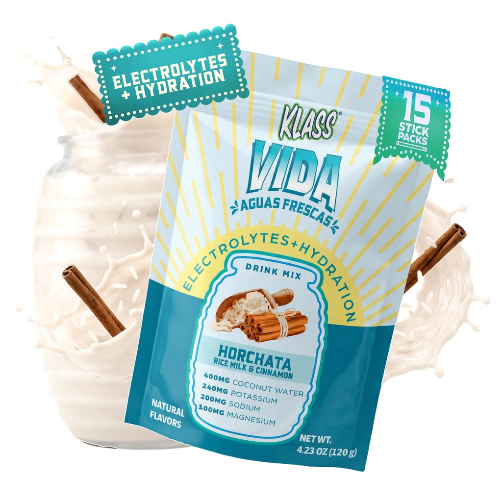 KLASS VIDA Electrolyte Drink Mix – Horchata Agua Fresca Flavor | Polvere di idratazione senza zucchero con acqua di cocco e minerali | 15 pacchetti Stick mono-serve in sacchetto sigillabile, bassa calorie