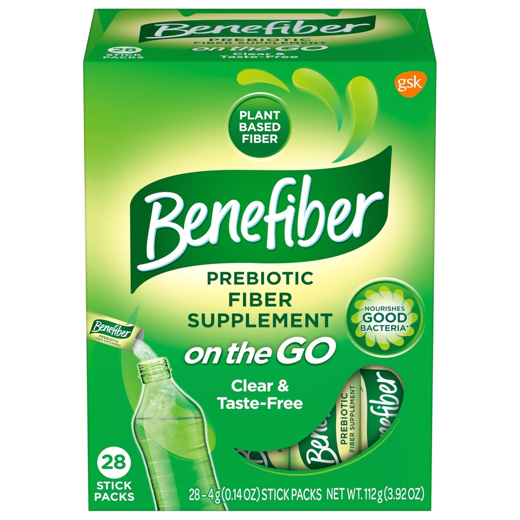 Benefiber On The Go Prebiotic Fiber Supplement Powder for Digestive Health, Daily Fiber, Unflavored - 28 Sticks (3.92 once)
