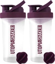 Utopia Home Protein Shaker Bottiglia - (Pacchetto di 2) 28 once Shaker bottiglie per miscele proteiche - Fitness Sports Classic Protein Mixer Shaker Bottiglia (Clear/Plum)