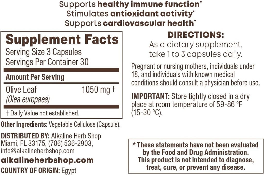 Alkaline Herb Shop Olive Leaf Supplemento 90 capsule