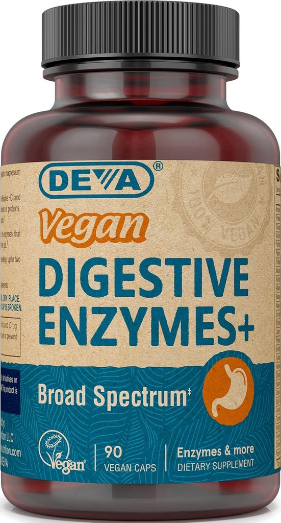 Deva Vegan Vitamins Digestive Enzymes Plus Supplemento - Una miscela unica di enzimi e erbe - 90 capsule, 1-Pack
