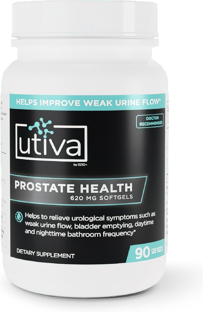 Utiva Prostate Health Supplement per gli uomini - Formula naturale per la funzione di prostata e flusso di urina - Beta-Sitosterol e Saw Palmetto Prostate Supplement - Made in Canada, 90 Softgels