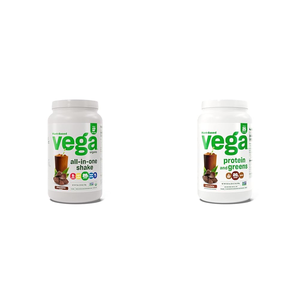 Vega Organic All-in-One Vegan Protein Powder, Chocolate & Protein e Greens Protein Powder, Chocolate