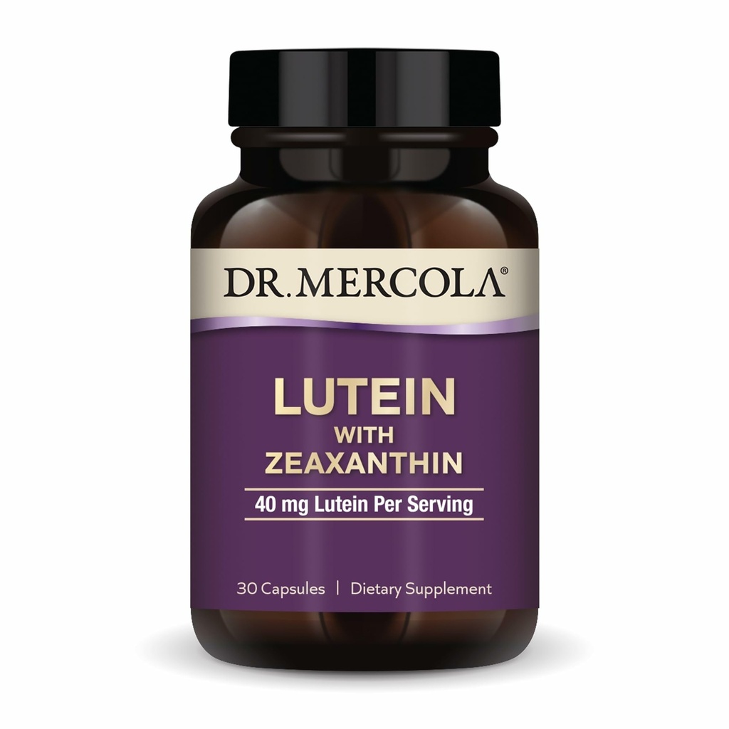 Dr. Mercola Lutein con Zeaxanthin, 30 Serve (30 capsule), 40 mg Lutein Per Serve, Integratore alimentare, Supporta la salute della visione e la funzione cognitiva, Non OGM