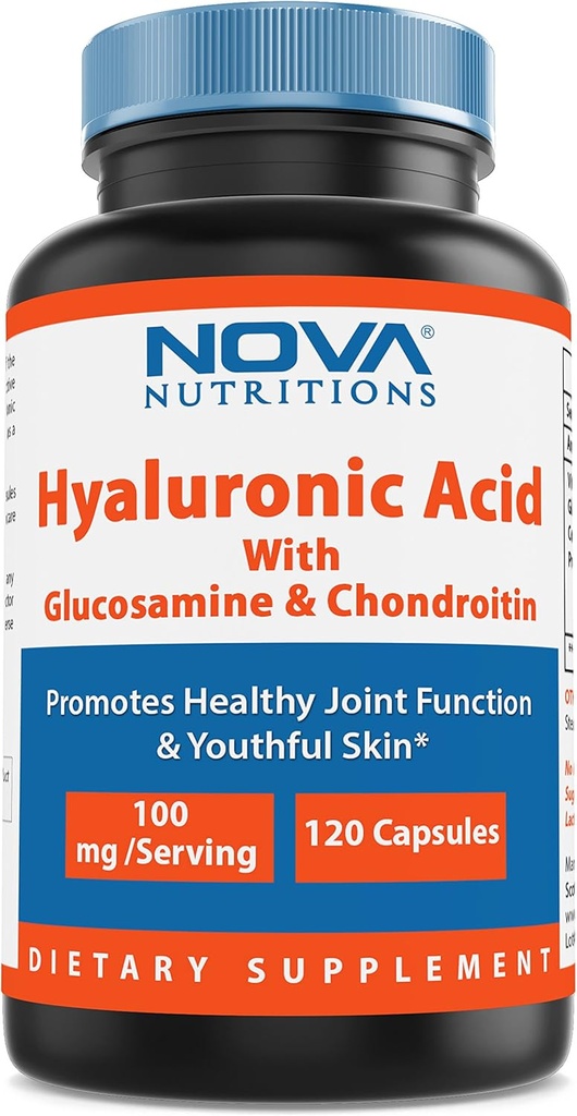 Nova Nutritions Acido Ialuronico 100mg/serving - Promuove la pelle giovanile e la funzione congiunta sana 120 capsule