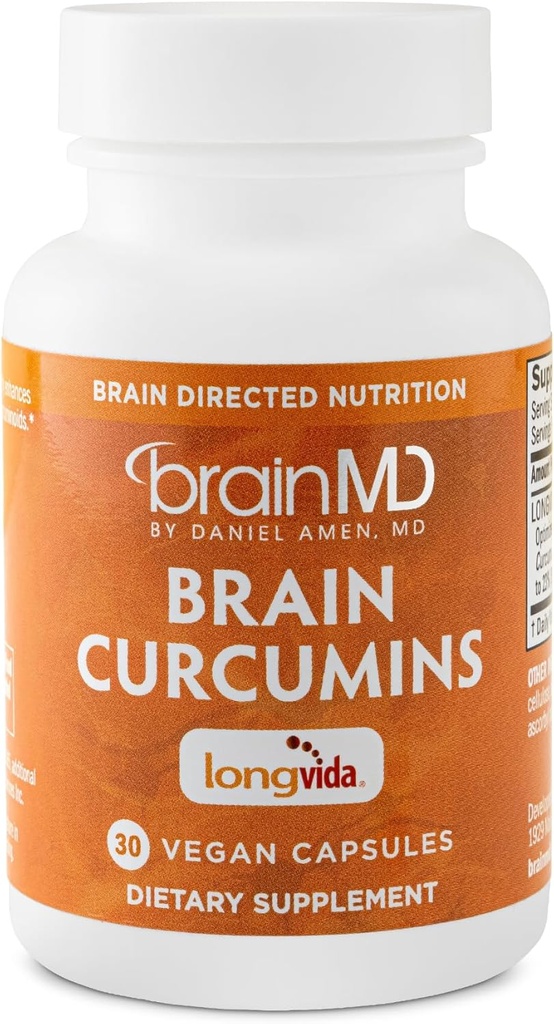 BRAINMD Brain Curcumins - 30 Capsule Vegan - con Longvida Curcumin - Gluten Free - 30 Serve