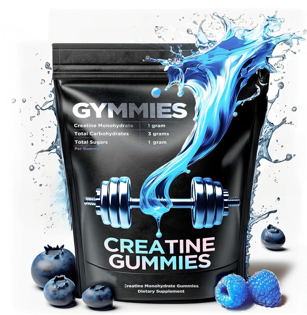 Creatina Monoidrato Gummies - Crescita del muscolo, Prestazioni, Endurance - 5 Grammo Creatina per Serve - Vegan, Non OGM, Senza Glutine, Made in USA - 90ct (90 conteggio, Sour Blue Raspberry)