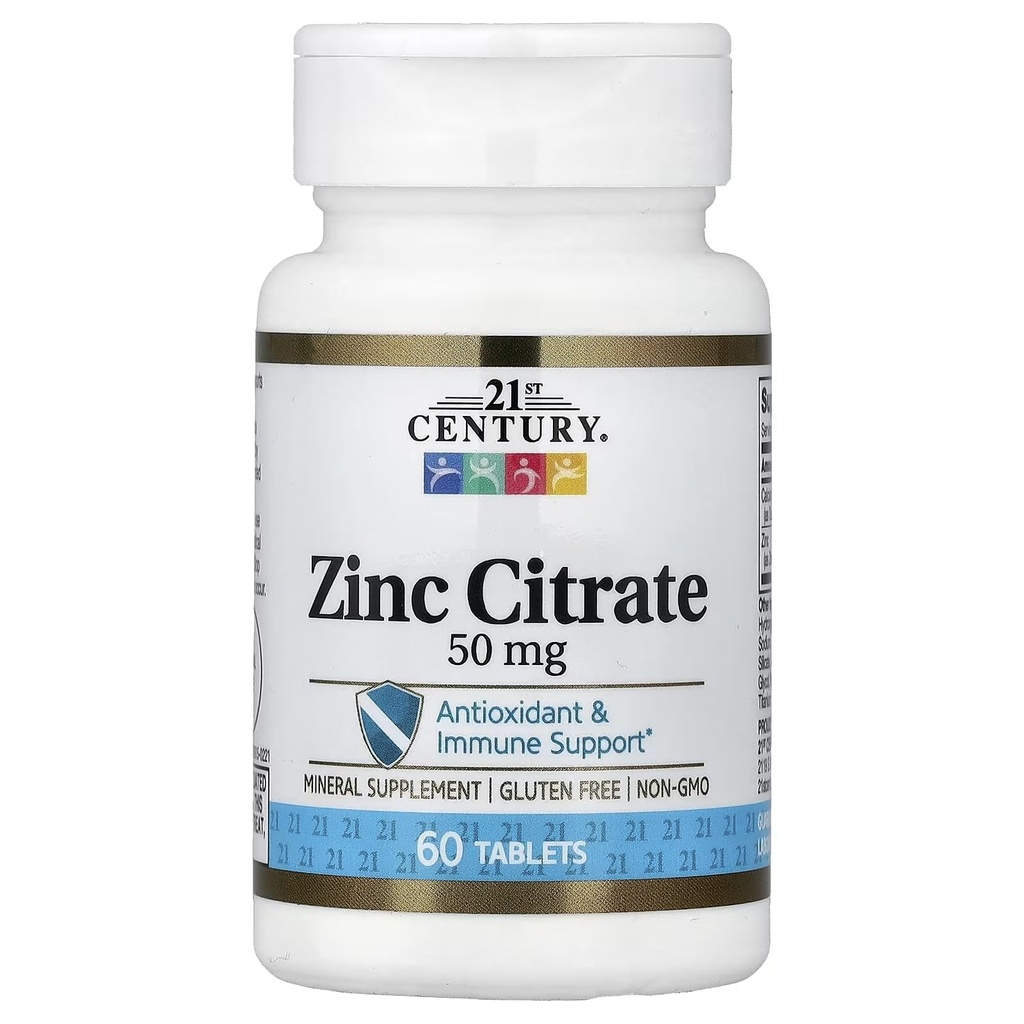 21st Century HealthCare Zinc Citrate Tablets 50mg, 360 Count, Bianco