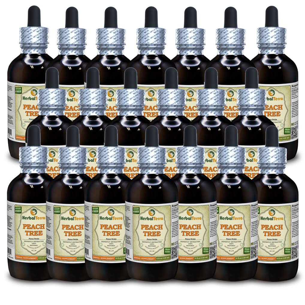 Peach Tree (Prunus Persica) Tintura, Estratto di liquido di corteccia secca (Nome: HerbalTerra, Realizzato in USA) 20x4 fl.oz (20x120 ml)