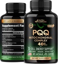 PQQ 40 mg - PQQQ con Supplemento CoQ10 - Mitochondria Biogenesis & Cellular Energy Production - con Magnesio, Vitamine C, E & B2 - Pure & Highly Bio available | Lab Tested - Made in USA - 60 Capsule
