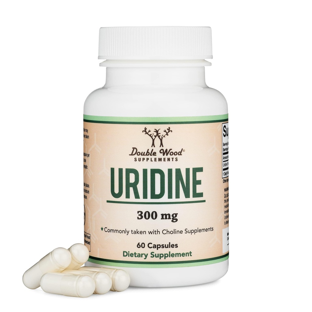 Uridine Monophosphate - Terze Parti Testata (Choline Enhancer, Beginner Nootropic) (300 mg, 60 capsule) Synergy con Alpha GPC Choline per la salute del cervello e la memoria da doppio legno