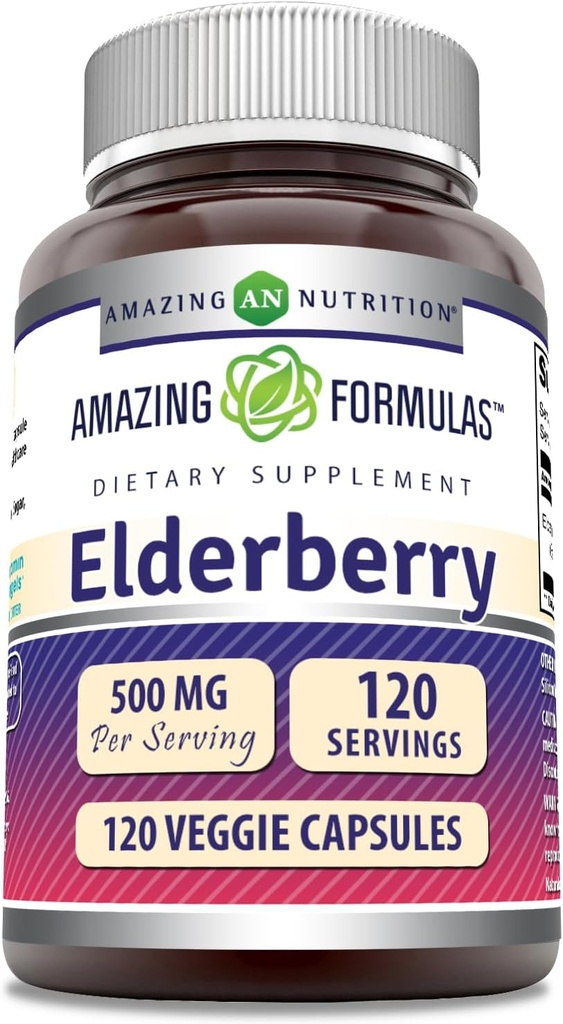 Incredibile Formulas Elderberry Supplemento | 500 Mg Per Serving | 120 Veggie Capsule | 10:1 Concentrato | Non-GMO | Gluten-Free | Made in USA