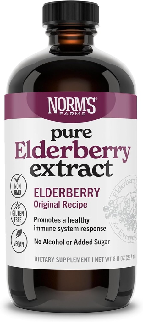 Norm’s Farms Pure Elderberry Extract - Fatto da Solo Anziani in USA - Immune, Antiossidante Supporto, Non Aggiunto Zucchero, Additivi, Vegan, Gluten-Free, Non-GMO, Tintura di Samburo Alcol Free - 8 Oz