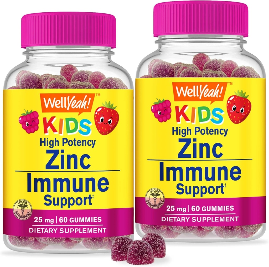 WellYes Zinc per bambini 25mg Gummies - Sistema immunitario e supporto antiossidante - Salute della pelle, Massima resistenza bambini Zinc Supplemento Immune Booster Gummy - GMO-Free, Vegan - 60 Gummies (2)