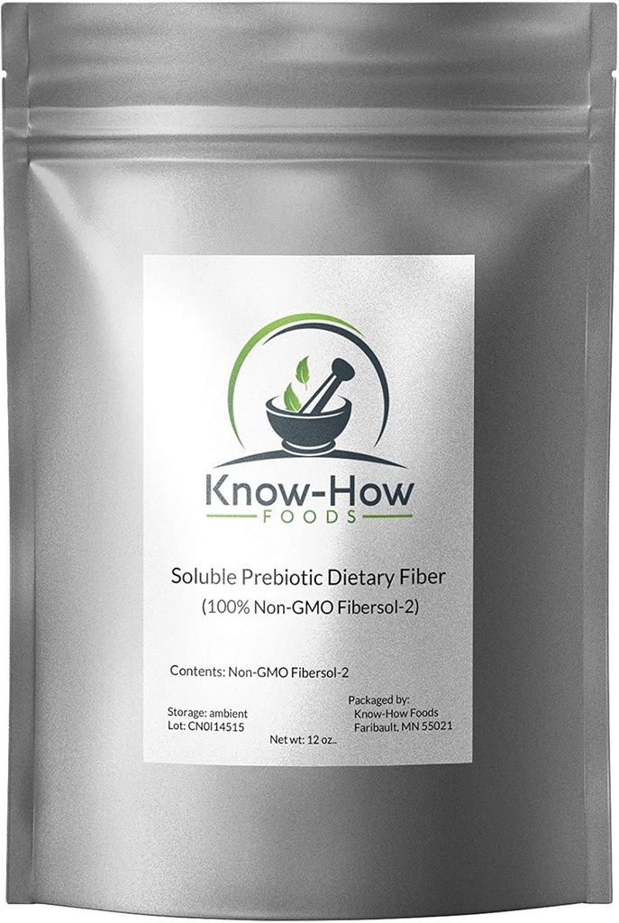 Know-How Foods Prebiotic Dietary Fiber (Non OGM) Made 100% con Fibersol-2: 12 oz Pouch