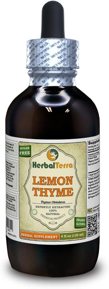 Timo di limone (Thymus x Citriodorus) Tintura, Estratto di liquido di erbe secche organiche (Nome: HerbalTerra, Proudly Made in USA) 4 fl.oz (120 ml)