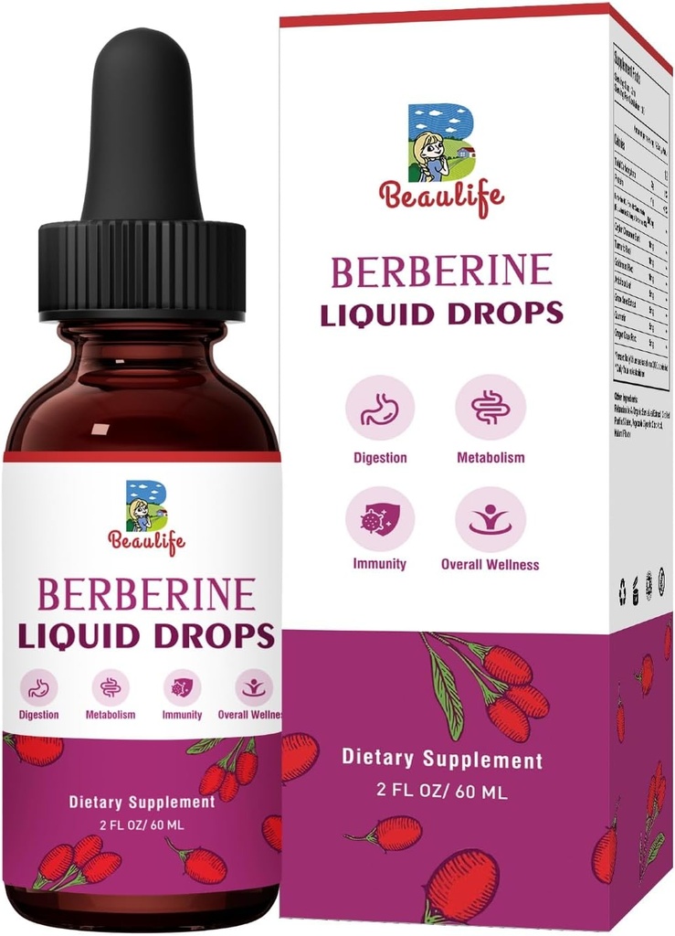 Berberina HCL Supplemento - Gocce liquide della berbina con radice dorata, foglia di carciofo, cannella di ceylon, supplemento di verdure della berbina per il sistema immunitario, digestione e il supporto di salute del cuore