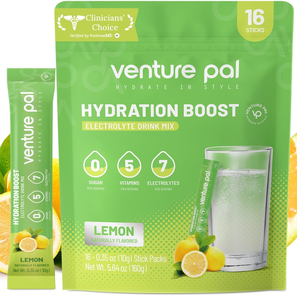 Imballaggio della polvere dell'elettrolita senza zucchero di Venture Pal - Liquid Daily IV miscela di bevanda per l'idratazione rapida e il recupero del partito | 5 vitamine & 7 elettroliti| Keto Friendly | Non OGM | Vegan certificato | 16 Sticks