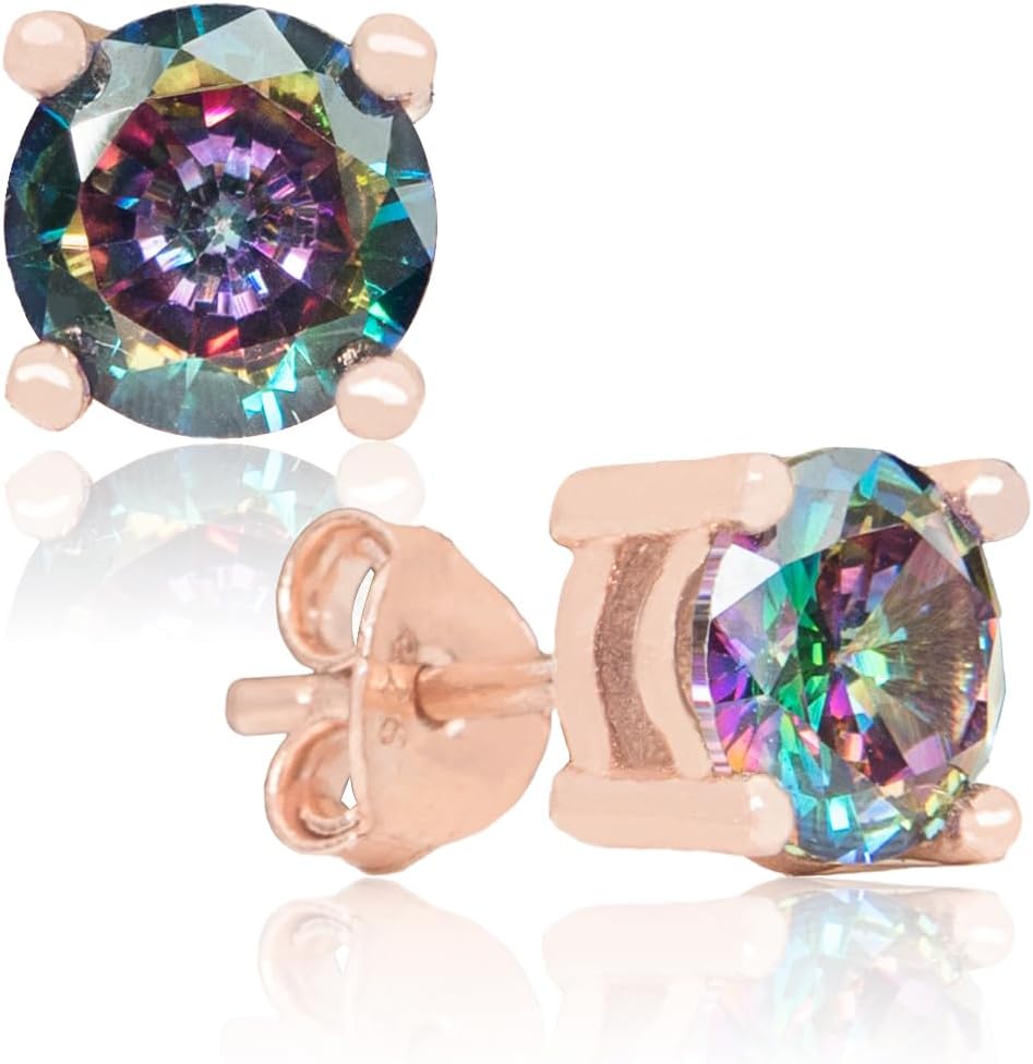 Artigianato oro rosa placcato naturale Mystic Topaz Sterling Silver Stud orecchini