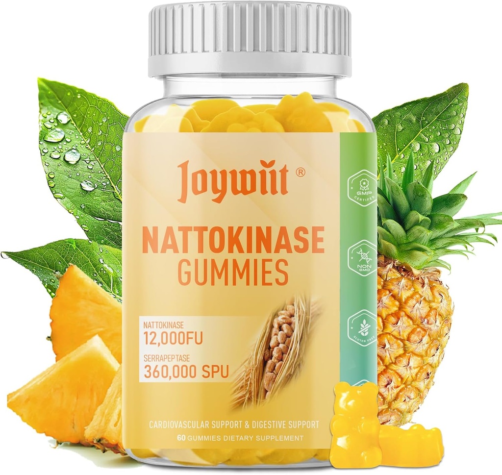 Nattokinase Gummies 12.000 FU, Serrapeptase Gummies 360,000 SPU Enzyme Supplemento con Bromelain Papain & Inulin per Circulatory, Gut, Digestion Support, Vegan, Non OGM, 60 Conti
