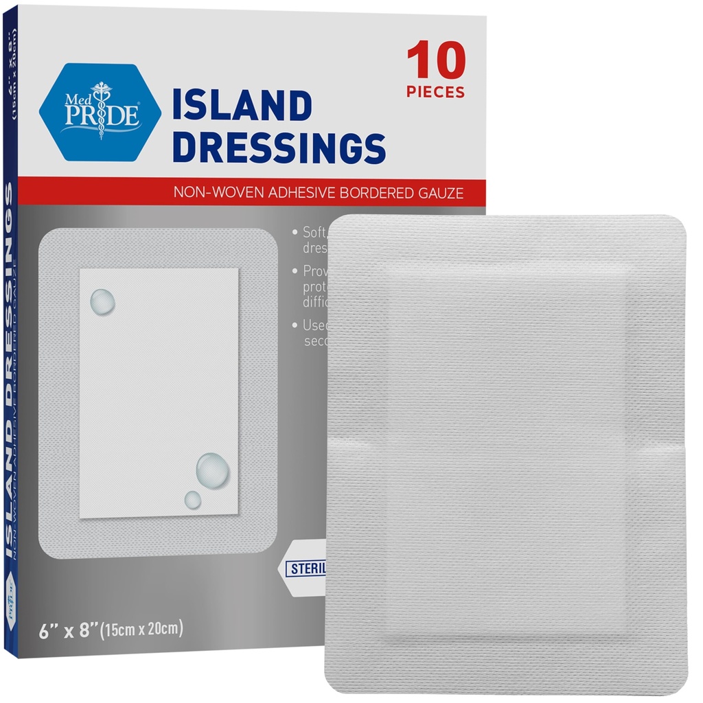 MED PRIDE Adhesive Island Dressing Large Gauze Pads for Wounds Sterile Absorbent Latex traspirante e gomma Free singolarmente imballato (6' x 8''')