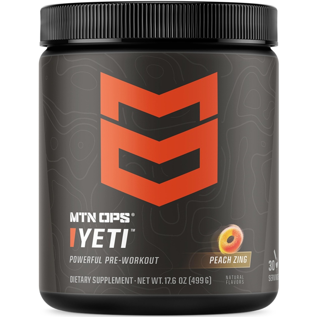 MTN OPS Yeti Pre-Workout Polvere Energy Drink con Creatina, 200 mg Caffeina e BCAAs con Beta Alanine, 30-Serving Tub, Peach Zing
