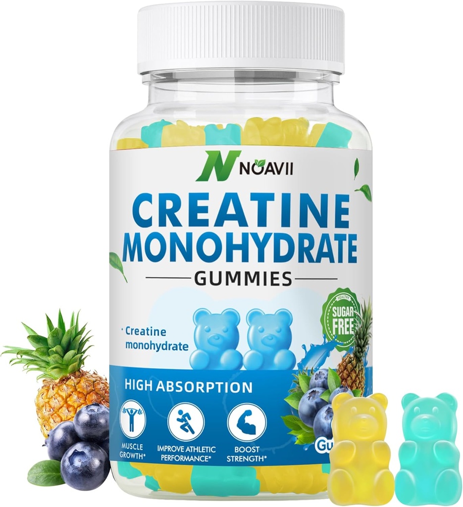Creatina Monoidrato Gummies 5000mg per uomini e donne, Chewables Creatina Monoidrato per la resistenza muscolare, Muscle Builder, Energy Boost, Pre-Workout Supplement(90 Conte)-Blueberry Ananas