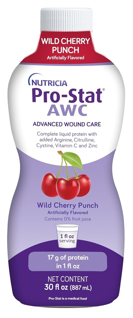 Pro-Stat Advanced Wound Care (AWC), Concentrated Liquid Protein Medical Food - Wild Cherry Punch Flavor, 30 Fl Oz bottiglia