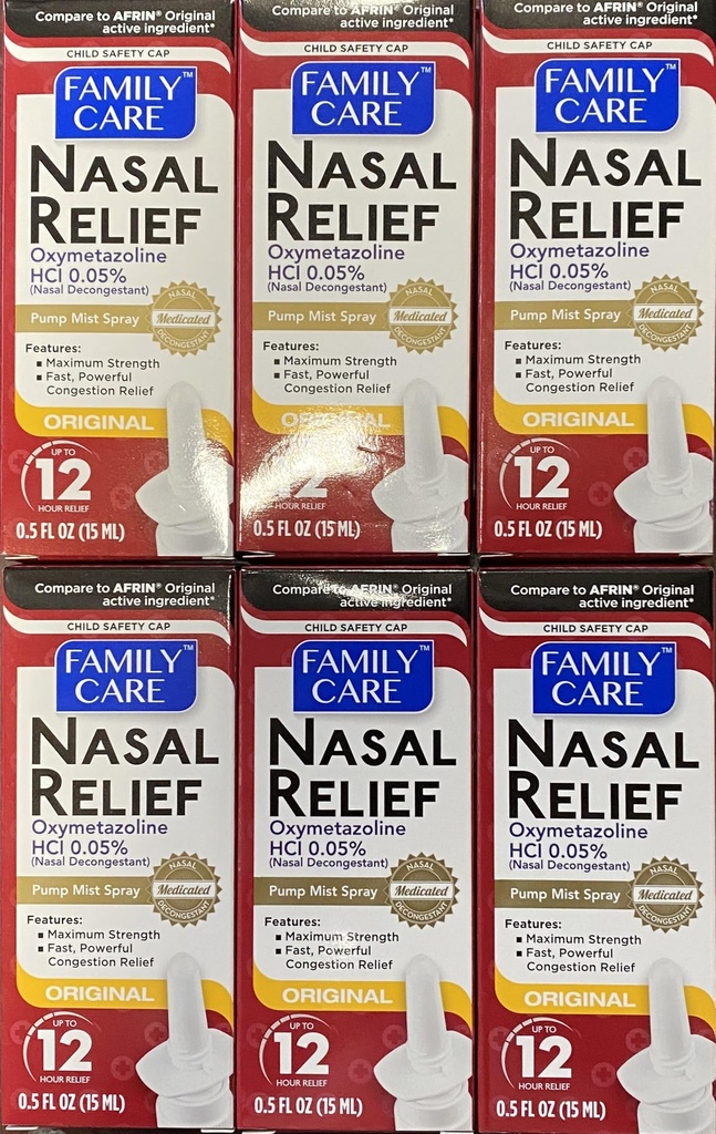 Spruzzo di sollievo nasale assicurato, 12 ore Pompa Mist Oxymetazoline HCL, 0,5 fl. Oz (6 Pack)