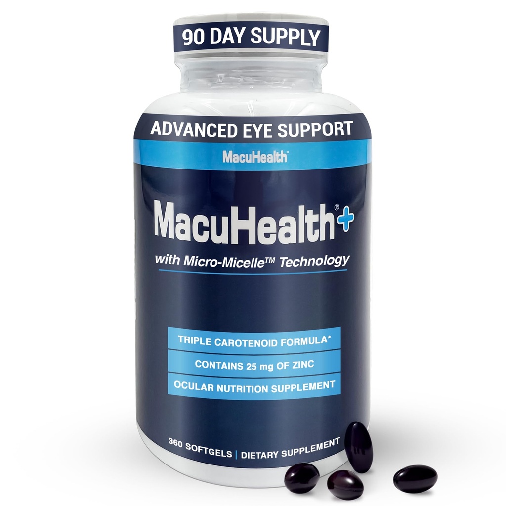 Macuhealth Plus+ Vitamine Occhi Supplemento per Adulti - Alimentazione di 90 giorni con Luteina, Zeaxantina e Meso-Zeaxanthin - Non aromatizzata, Vitamina per Occhi
