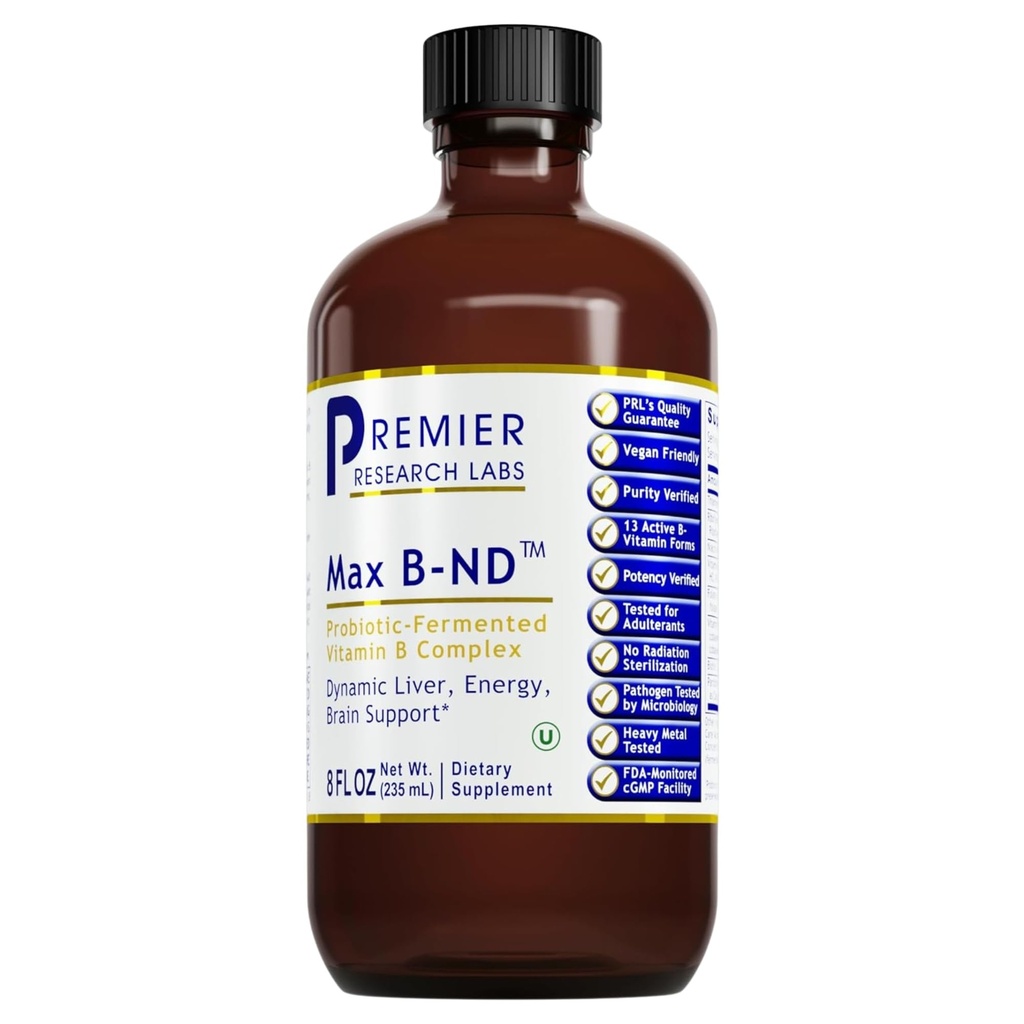 Principali laboratori di ricerca Max B-ND - Liquid Vitamina B Complex per la salute del fegato e del cervello, gocce sublinguali per gli uomini e le donne con Thiamin, B12 & B6-8 bottiglia di Fl Oz