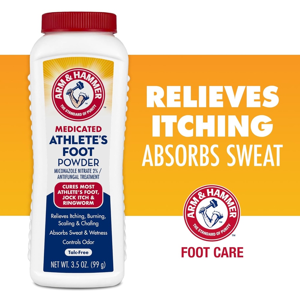 Polvere del piede dell'atleta del braccio e del martello - trattamento antimicotico per i piedi con la soda di cottura - allevia prurito, brucia e odore - Formula clinicamente provata - 3.5 oz 4 Pack (4)