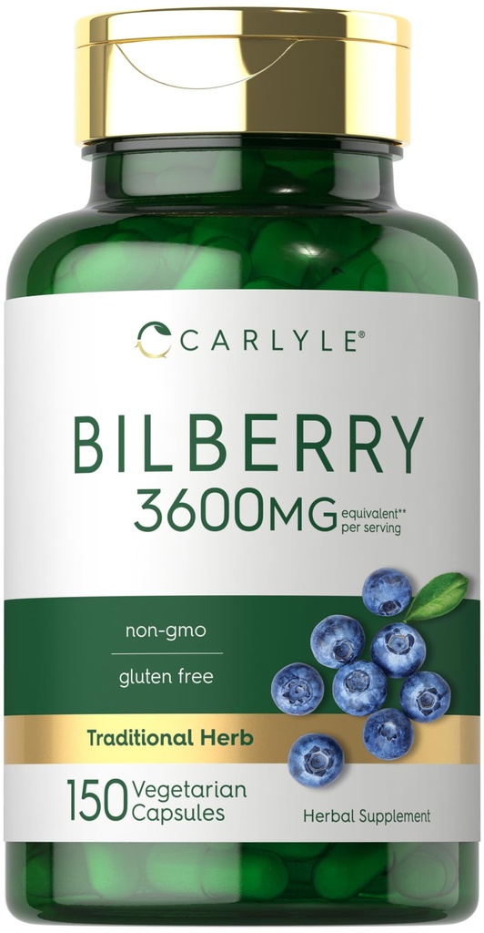 Carlyle Bilberry Extract Capsules | 3600mg | 150 Count | Vegetariano, Non OGM, Gluten Free Fruit Supplement
