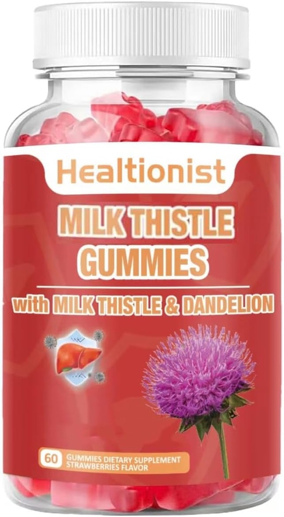 Gummies del cardo del latte per la pulizia del fegato, Detox & Riparazione Fatty Liver Formula Gummies, Estratto di cardo del latte | Supporto antiossidante & naturale della salute del fegato, Detox del fegato, 60 Ct Vegan