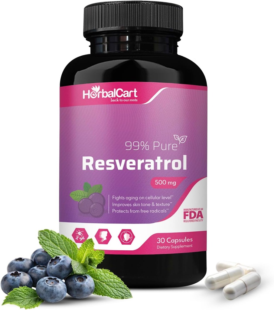 puro Resveratrolo 500mg – Antiossidante, sana invecchiamento e supporto di salute del cuore
